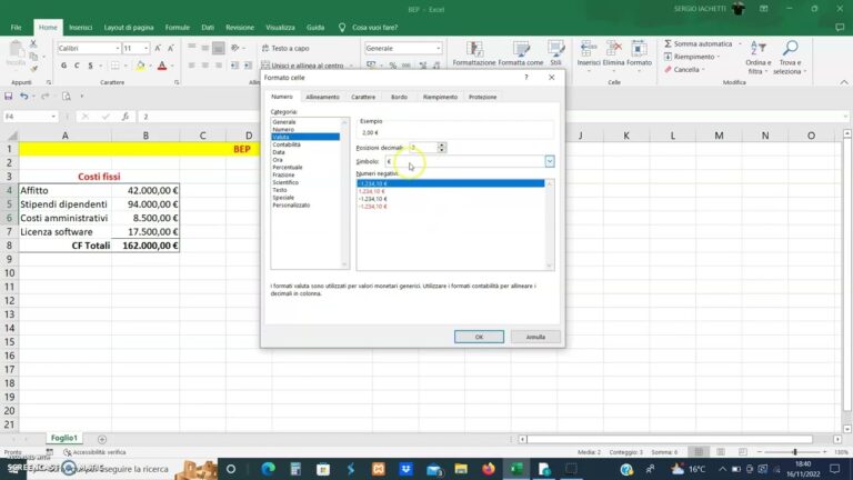 Foglio excel costi fissi e variabili