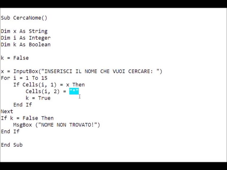 Excel vba cercare un valore in una colonna