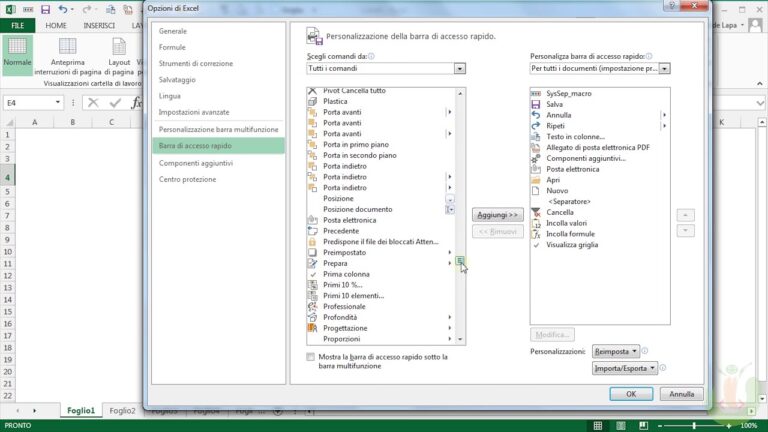 Barra di accesso rapido excel 2016