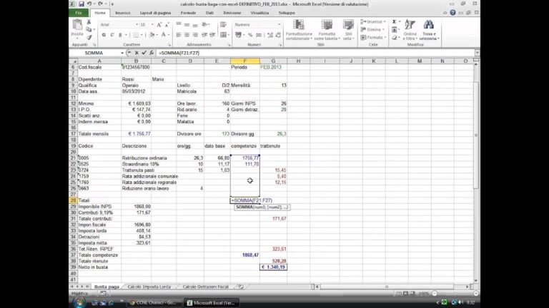 Calcolo busta paga mensile excel