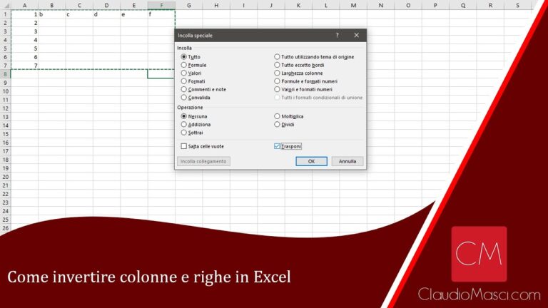 Trasformare riga in colonna excel