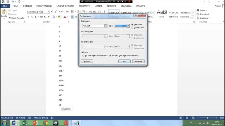 Inserire numeri in ordine crescente excel