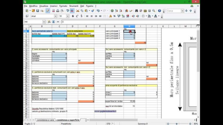 Tabella excel calcolo vani catastali