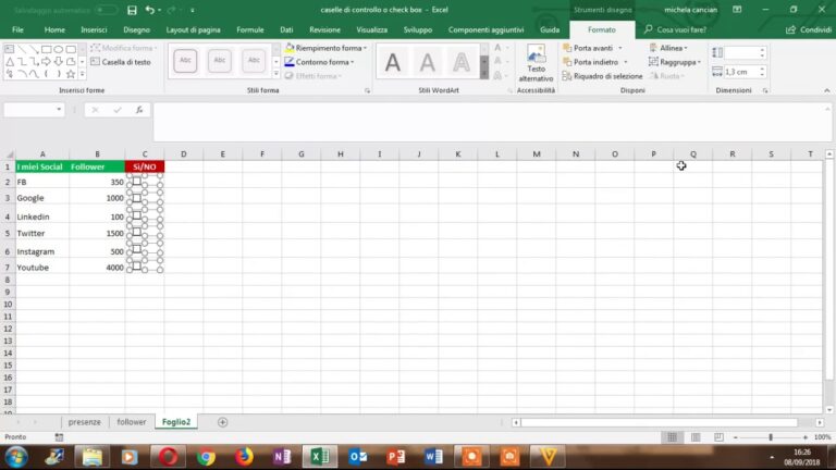 Inserire check box in excel